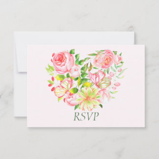 Rosa ros hjärtats RSVP-kort OSA Kort