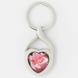 Rosa ros Hjärtnyckelring Twisted Heart Silverfärgad Nyckelring