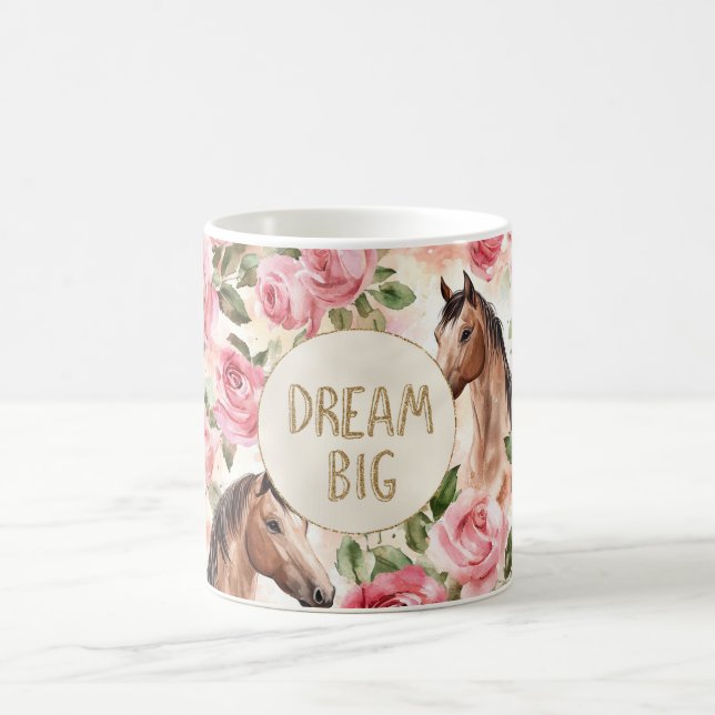 Rosa ros Horses Guld Glitter Dream Kaffemugg (Center)