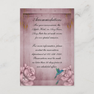Rosa ros Hummingbird Bröllop Hotel Infoga Tilläggskort