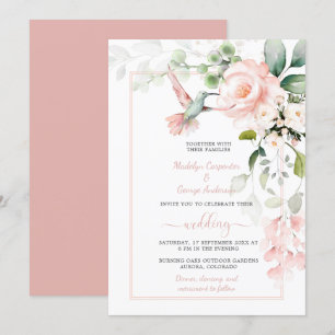 Rosa ros, Hummingbird och Sage Greenery Inbjudningar