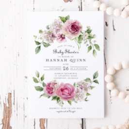 Rosa ros Hydrangea Blommigt  Arch Girl Baby Shower Inbjudningar