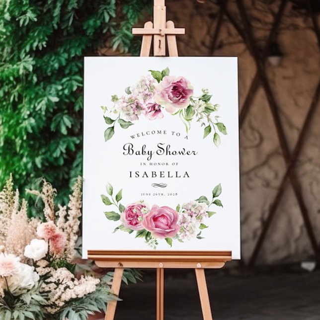 Rosa ros Hydrangea Blommigt  Arch Girl Baby Shower Poster (Skapare uppladdad)