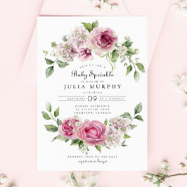Rosa ros Hydrangea Blommigt Arch Girl Baby Sprinkl Inbjudningar