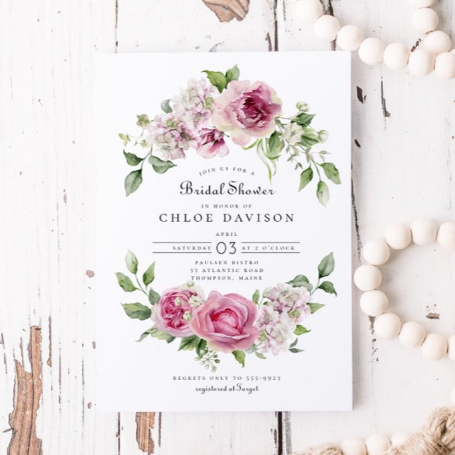 Rosa ros Hydrangea Blommigt Arch Möhippa Inbjudningar (Skapare uppladdad)