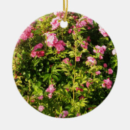 Rosa ros i blomning julgransprydnad keramik