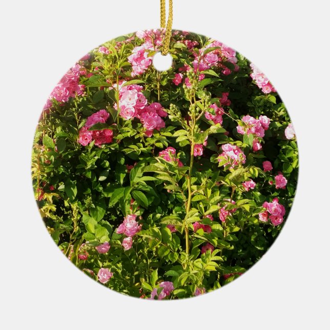 Rosa ros i blomning julgransprydnad keramik (Framsidan)