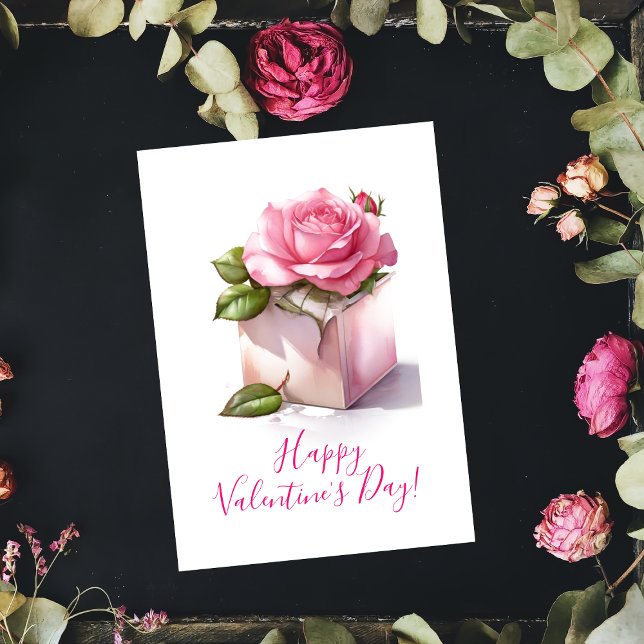 Rosa ros i en låda Alla hjärtans dag-kort Anteckningskort (Skapare uppladdad)