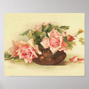 Rosa ros i ett Bowl av Catherine Klein Poster