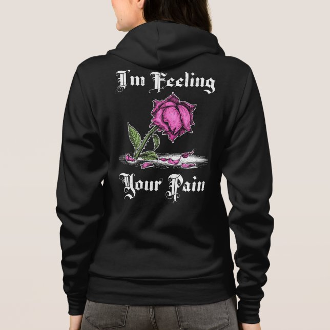 Rosa ros i Förtvivlan vit text framsida och baksid T Shirt (Baksida)