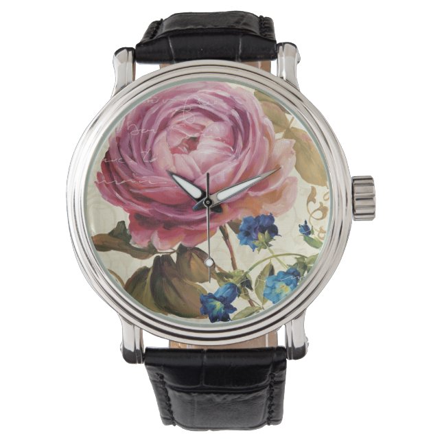 Rosa ros i Fullt Bloom Armbandsur (Framsida)