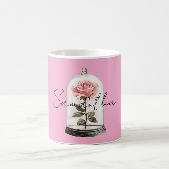Rosa ros i glas kaffemugg (Center)