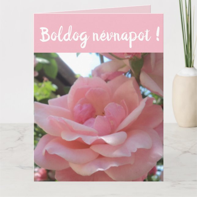 Rosa ros i trädgården - Ungerska namn-dagen Kort (Framsida)