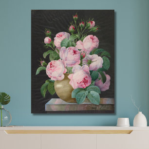 Rosa ros i Vas - Pierre Joseph Redouté Canvastryck