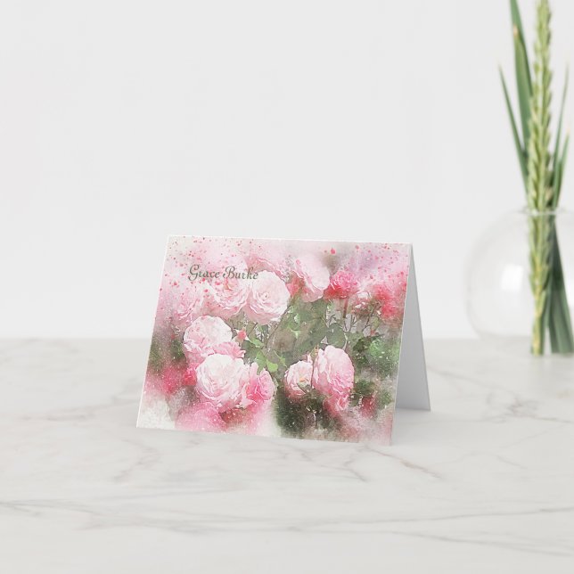 Rosa ros i vattenfärgfototack Notecard Tack Kort (Framsida)
