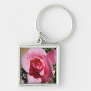 Rosa ros III Garden Blommigt Fyrkantig Silverfärgad Nyckelring