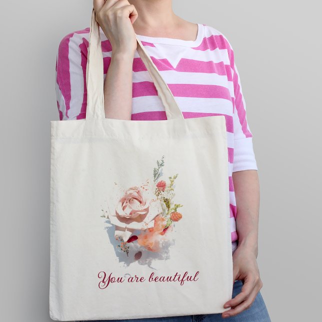 Rosa ros illustrator Tote Bag Tygkasse (Pink rose illustrator Tote Bag
)