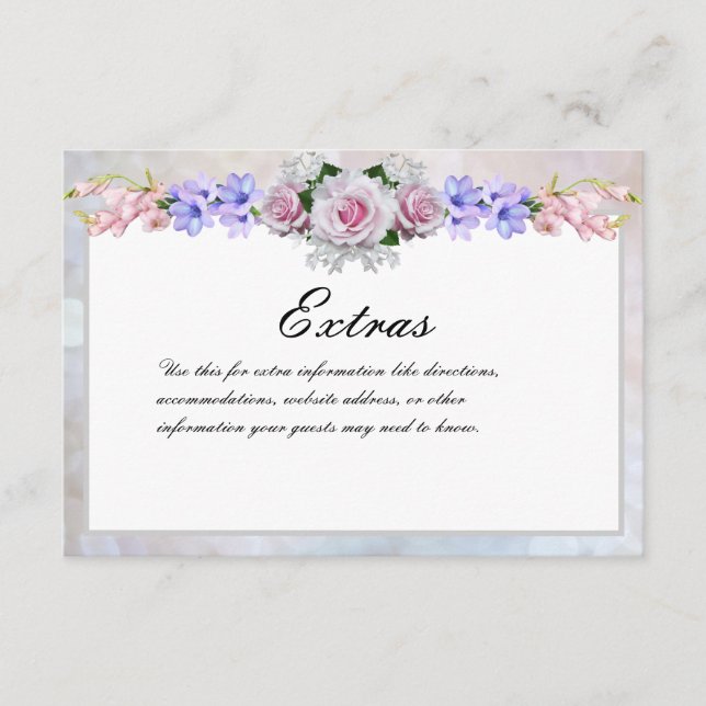 Rosa ros | Information om Silver Bokeh Bröllop Tilläggskort (Framsida)