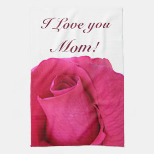 Rosa ros jag älskar dig mamma kökshandduk