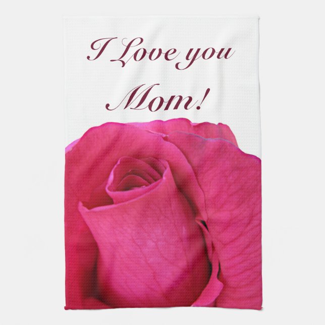 Rosa ros jag älskar dig mamma kökshandduk (Vertikal)