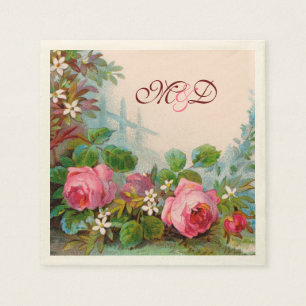 ROSA ROS,JASMINES BLOMMIGT BRÖLLOP MONOGRAM PAPPERSSERVETT