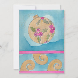 Rosa ros & julgran ornament - Platt julkort Meddelande