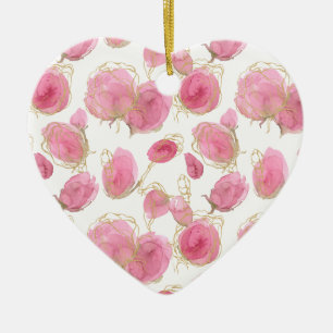 Rosa ros julgransprydnad keramik