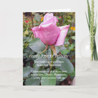 Rosa ros June Birthday Kort