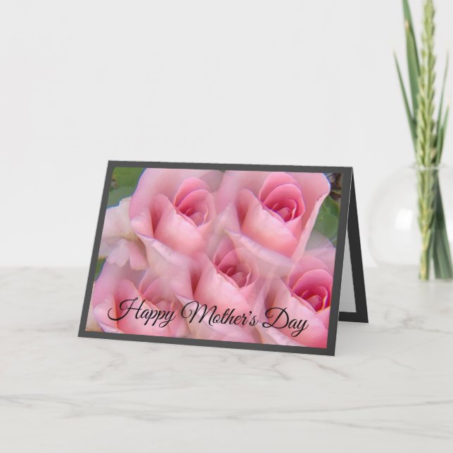 Rosa ros Kaleidoscope Grått Mors dag-kort Helgkort (Framsida)