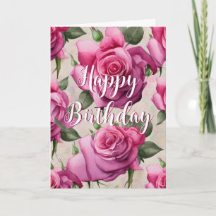 Rosa ros Kärlek Blommigt Grattis på födelsedagen Kort
