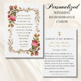Rosa ros katolskt Bröllop Prayer Card Visitkort