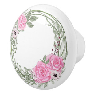 Rosa ros keramisk knopp