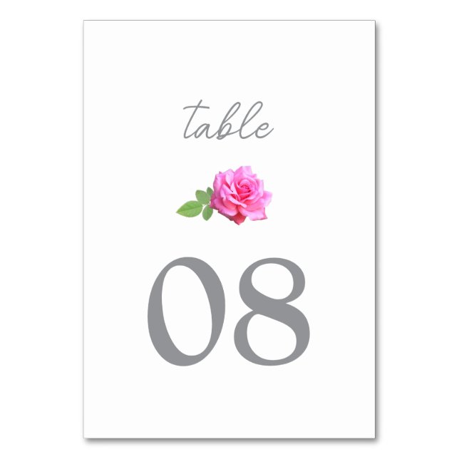 Rosa Ros Klassisk Minimalistisk Bröllop Bordsnummer (Framsidan)
