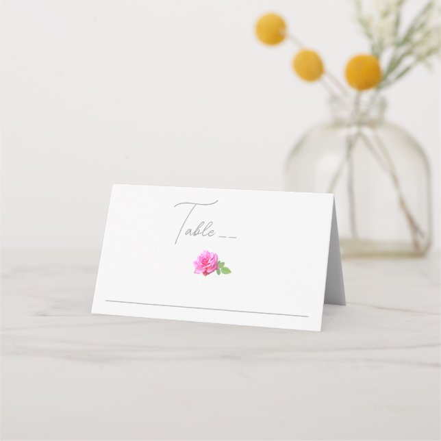 Rosa Ros Klassisk Minimalistisk Bröllop Placeringskort (Framsida)