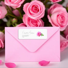 Rosa Ros Klassisk Minimalistisk Bröllop Returadress Etikett