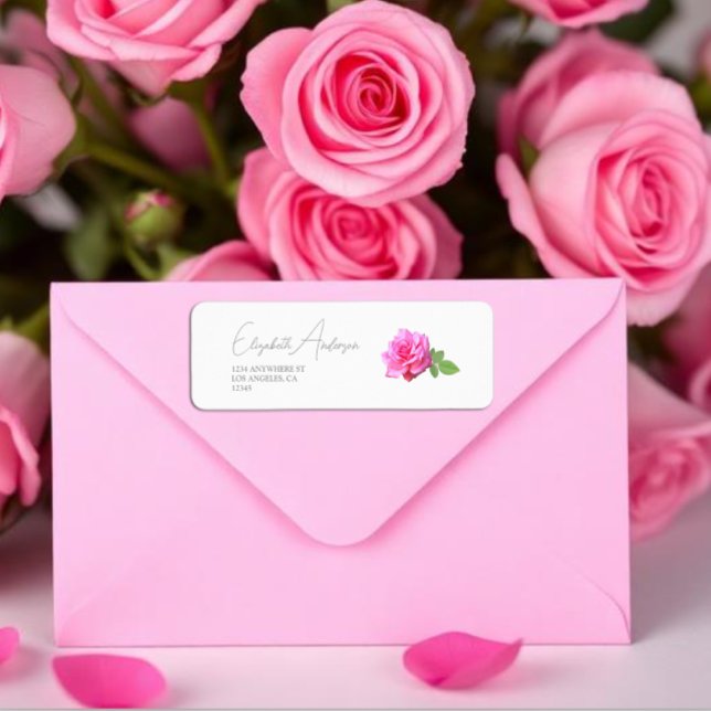 Rosa Ros Klassisk Minimalistisk Bröllop Returadress Etikett (Skapare uppladdad)