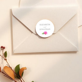 Rosa Ros Klassisk Minimalistisk Bröllop Runt Klistermärke