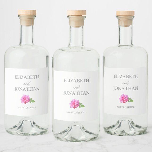 Rosa Ros Klassisk Minimalistisk Bröllop Spritflaskor Etikett (Flaskor)