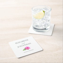 Rosa Ros Klassisk Minimalistisk Bröllop Underlägg Papper Kvadrat