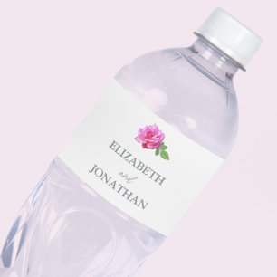 Rosa Ros Klassisk Minimalistisk Bröllop Vattenflaskor Etikett