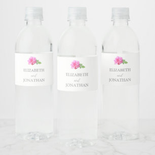 Rosa Ros Klassisk Minimalistisk Bröllop Vattenflaskor Etikett
