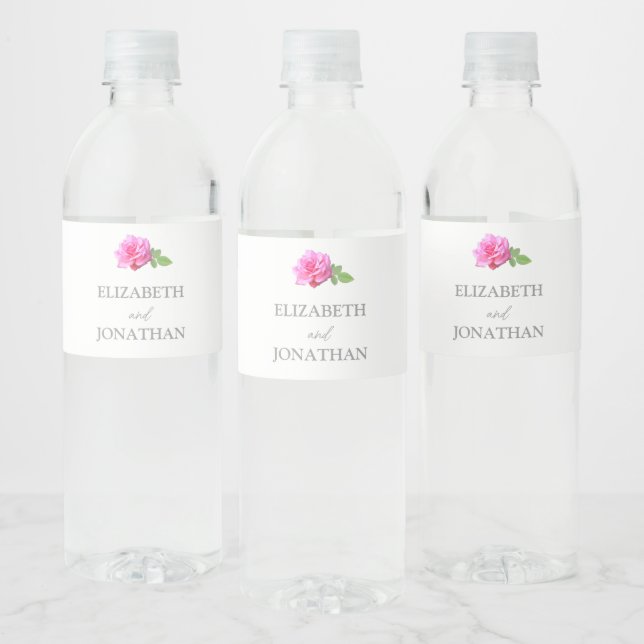 Rosa Ros Klassisk Minimalistisk Bröllop Vattenflaskor Etikett (Flaskor)