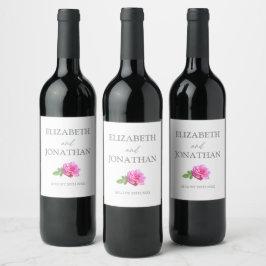 Rosa Ros Klassisk Minimalistisk Bröllop Vinflaska Etikett