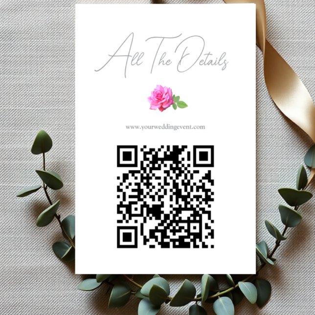 Rosa Ros Klassisk Minimalistisk Bröllopsdetalj Tilläggskort (Skapare uppladdad)