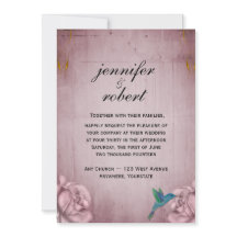 Rosa Ros Kolibri Bröllopsinbjudan