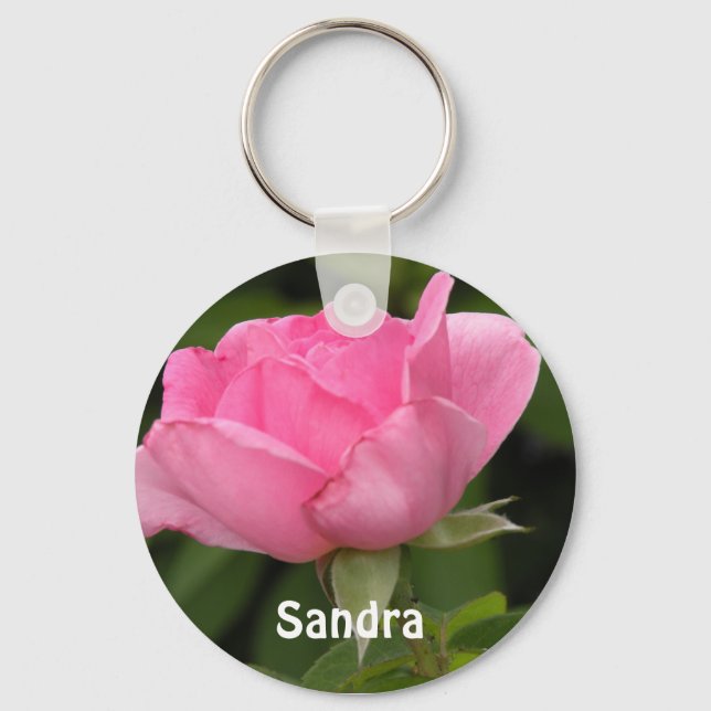 Rosa ros Lägg till namnnyckelkedjan Nyckelring (Framsida)