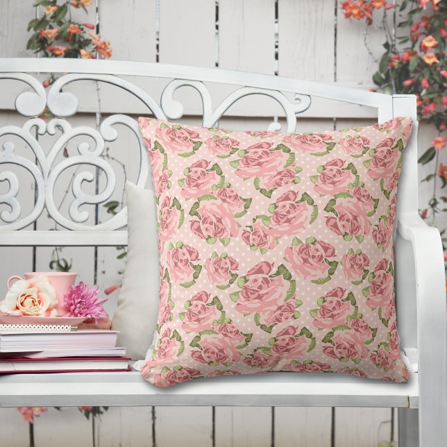 Rosa ros Land Chic Dot Mönster Dekorativ kudde (Skapare uppladdad)