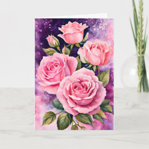 Rosa ros Lila Bakgrundsfödelsedag Kort