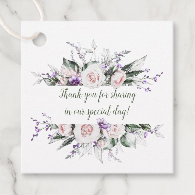  Rosa ros Lila Wildblommor Ram Bröllop Gåvor Etiketter (Framsida)