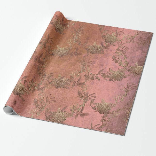 Rosa ros Lilac Grungy Gamy Guld Wandeans Metallic Presentpapper (Utrullad)